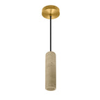 Luminario Paros cilíndrico 3W 45° luz cálida (3000K), acabado travertino beige con detalles latonados, suspensión ajustable de 0-160cm de iLumileds