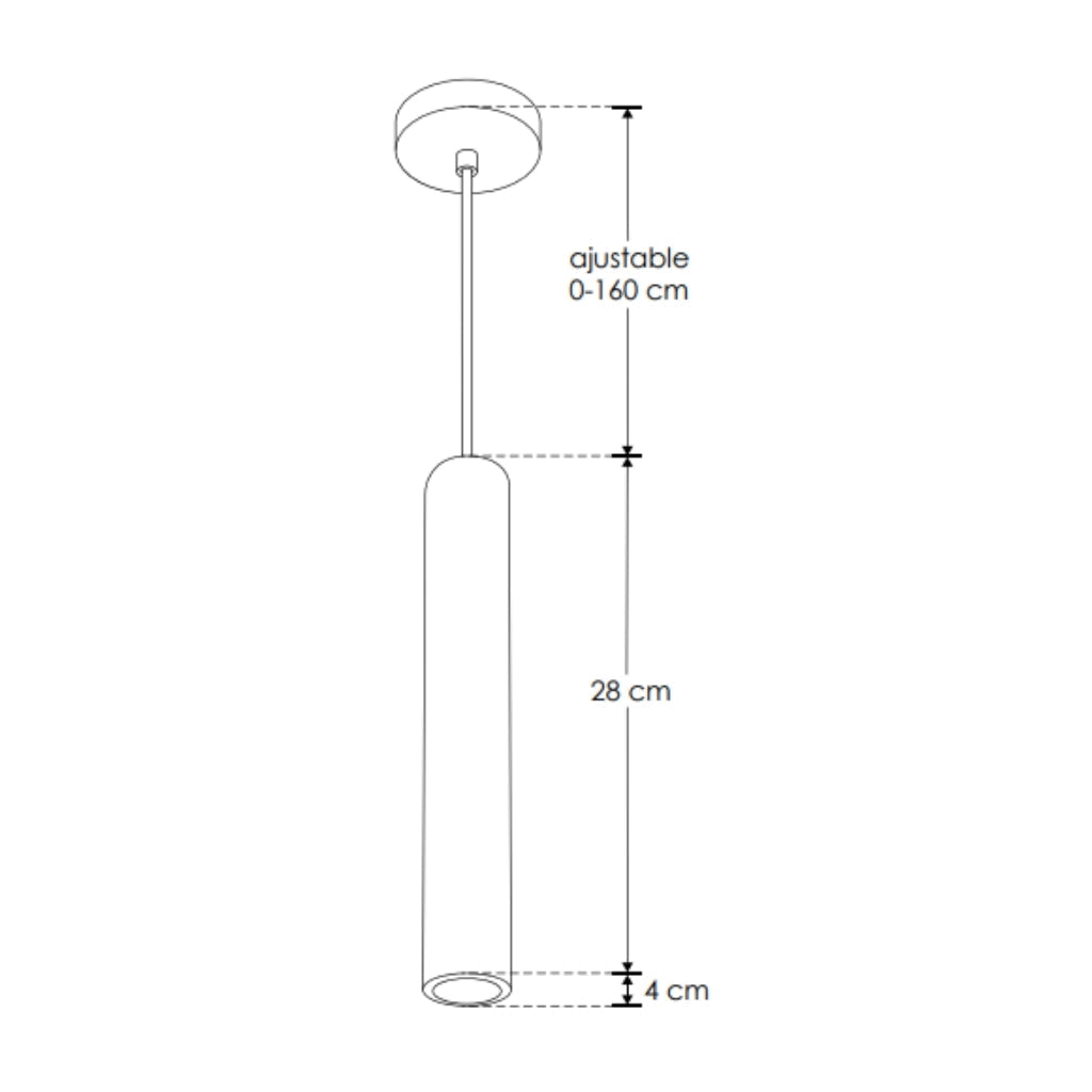 Luminario Paros cilíndrico 3W 45° luz cálida (3000K), acabado travertino beige con detalles latonados, suspensión ajustable de 0-160cm de iLumileds