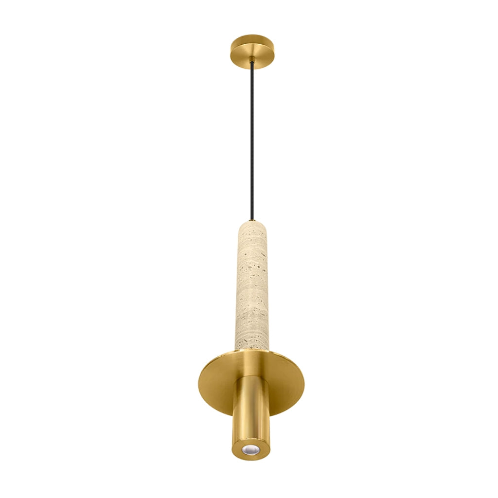 Luminario Florencia para suspender 3W 45° luz cálida (3000K), acabado travertino beige con detalles latonados, suspensión ajustable de 0-160cm de iLumileds