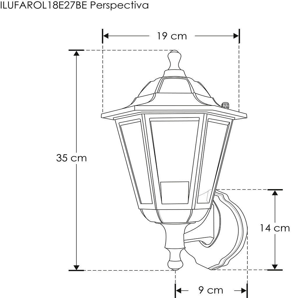 Farol clásico de muro exterior de policarbonato acabado negro con base E27 de iLumileds