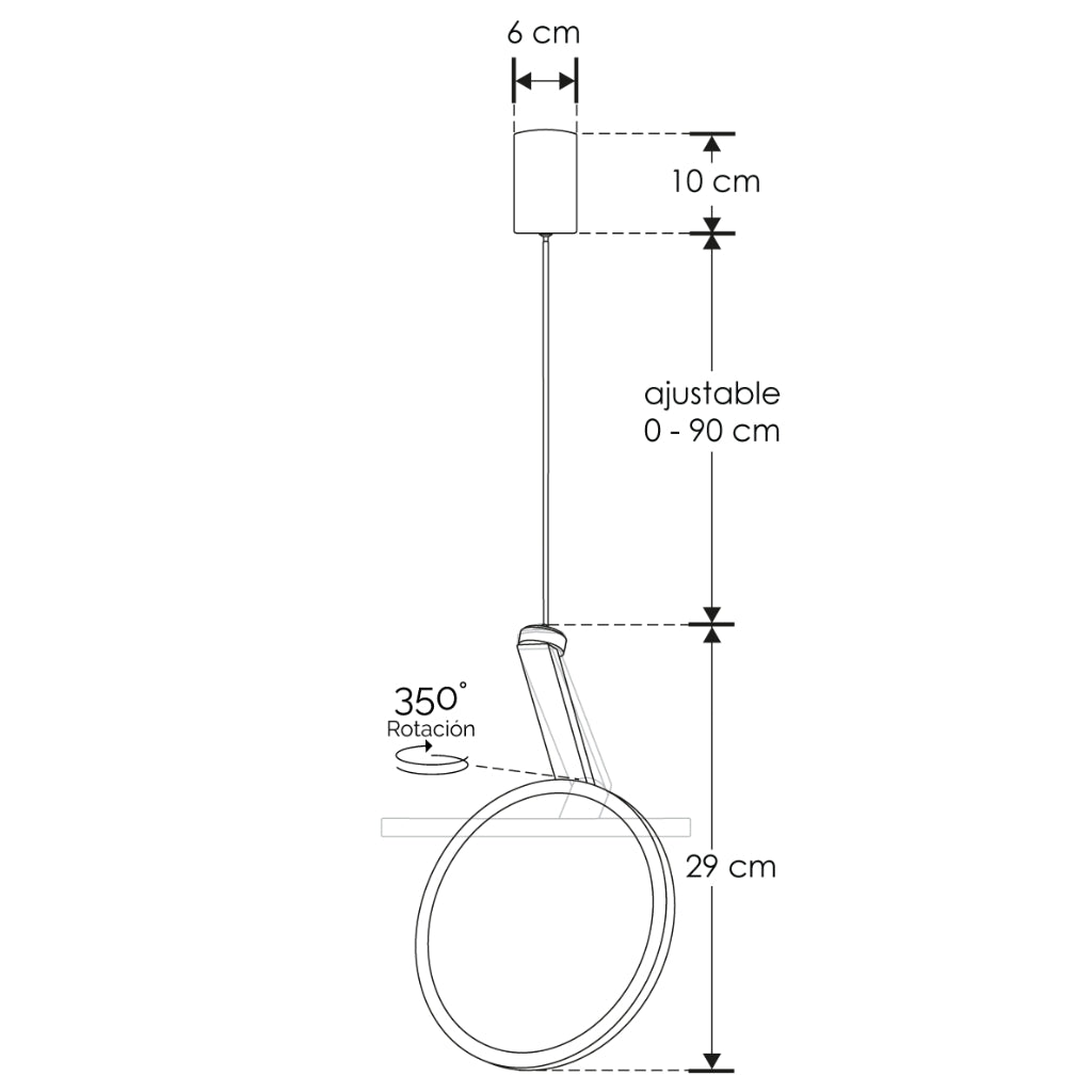 Luminario ViLmo circular Ø29cm direccionable para suspender, 18w luz cálida (3000K), suspensión ajustable de 0-90cm de línea Europea iLumileds