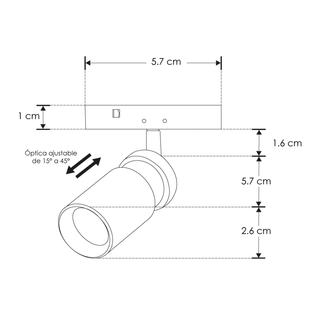 Proyector 2W ángulo ajustable (15° a 45°) para Nano Track luz cálida (3000K) 24Vcc de iLumileds