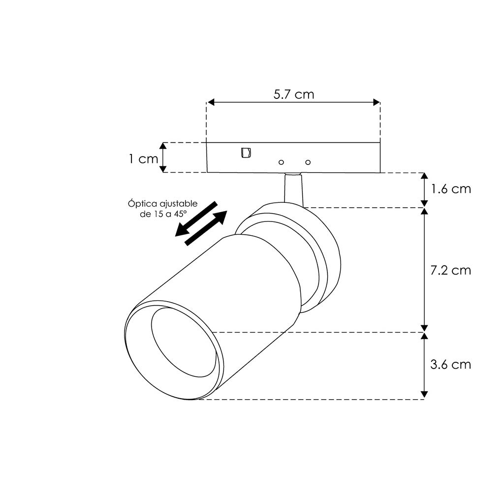 Proyector 5W ángulo ajustable (15° a 45°) para Nano Track luz cálida (3000K) 24Vcc de iLumileds