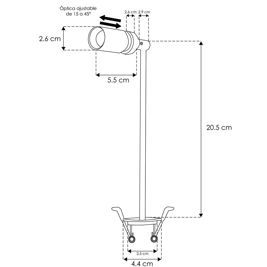 Mini proyector con brazo (20.5cm) para empotrar 2W angulo ajustable  (15° a 45°) luz cálida (3000K) Nano Track de iLumileds