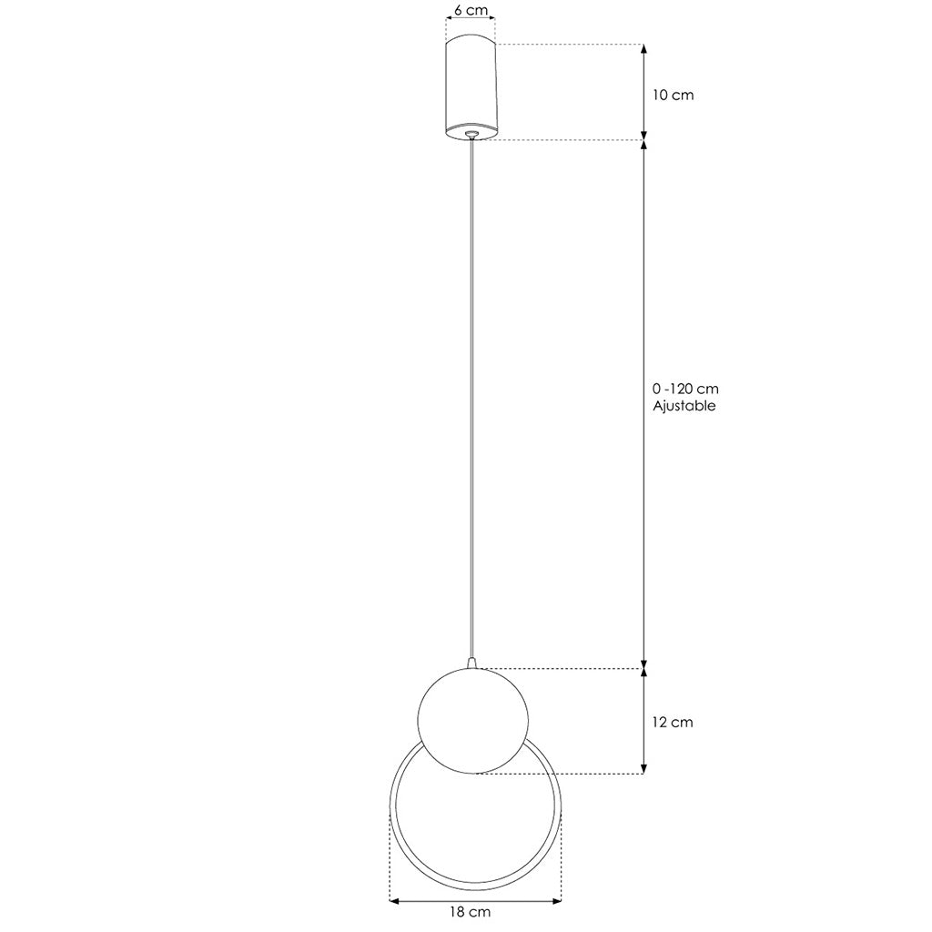Circulo de luz ApeL vertical suspendido + circulo negro, 12W luz cálida (3000K) suspensión 0-120cm de línea Europea iLumileds