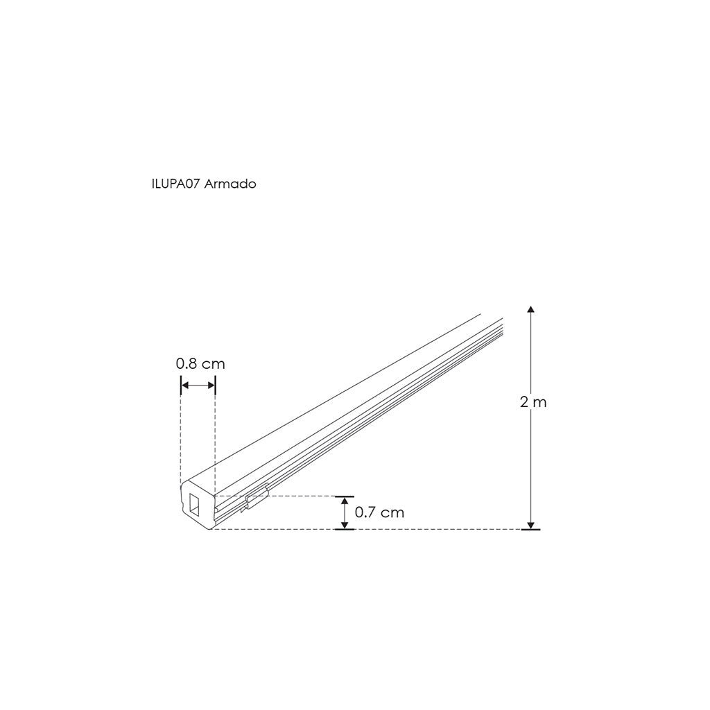 Kit perfil aluminio ultra delgado empotrar ILUPA07KIT. -L:2m A:0.8cm Al:0.7cm- incluye difusor, 2 tapas laterales y 2 grapas sujeción iLumileds