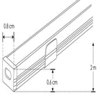 Kit perfil aluminio ultra delgado empotrar ILUPA0806KIT -L:2m A:0.8cm Al:0.6cm- incluye difusor, 2 tapas laterales y 2 grapas sujeción iLumileds