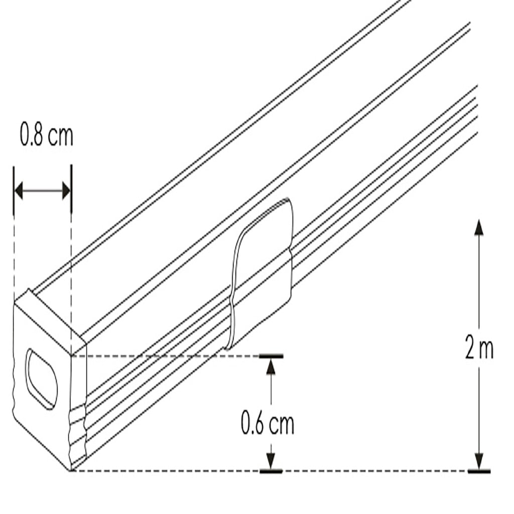 Kit perfil aluminio ultra delgado empotrar ILUPA0806KIT -L:2m A:0.8cm Al:0.6cm- incluye difusor, 2 tapas laterales y 2 grapas sujeción iLumileds