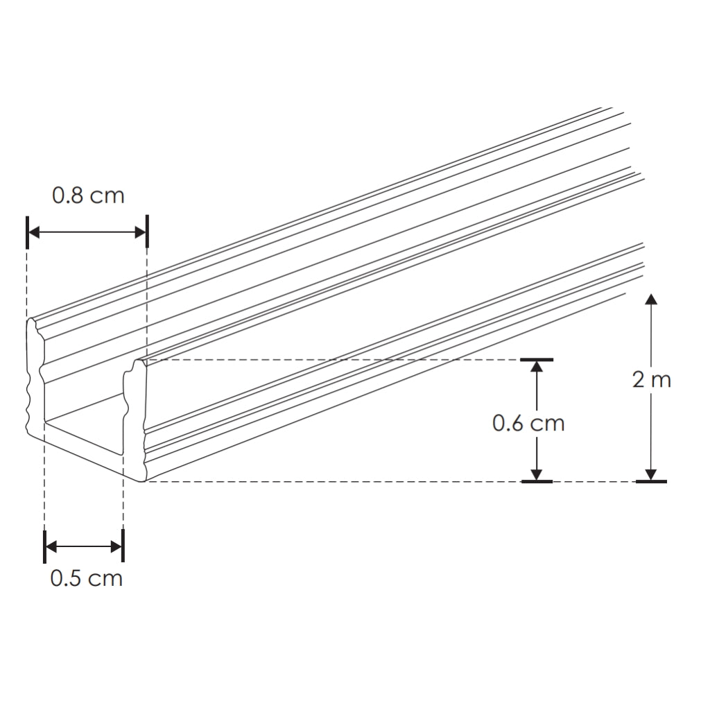 Kit perfil aluminio acabado negro ultra delgado empotrar ILUPA0806NKIT -L:2m A:0.8cm Al:0.6cm- incluye difusor, 2 tapas laterales y 2 grapas sujeción iLumileds
