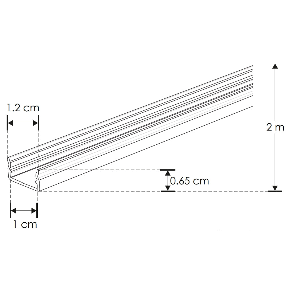 Kit perfil aluminio compatible con lambrin decorativo WPC ILUPA1207KIT -L:2m A:1.2cm Al:0.65cm- incluye difusor y 2 tapas laterales de iLumileds