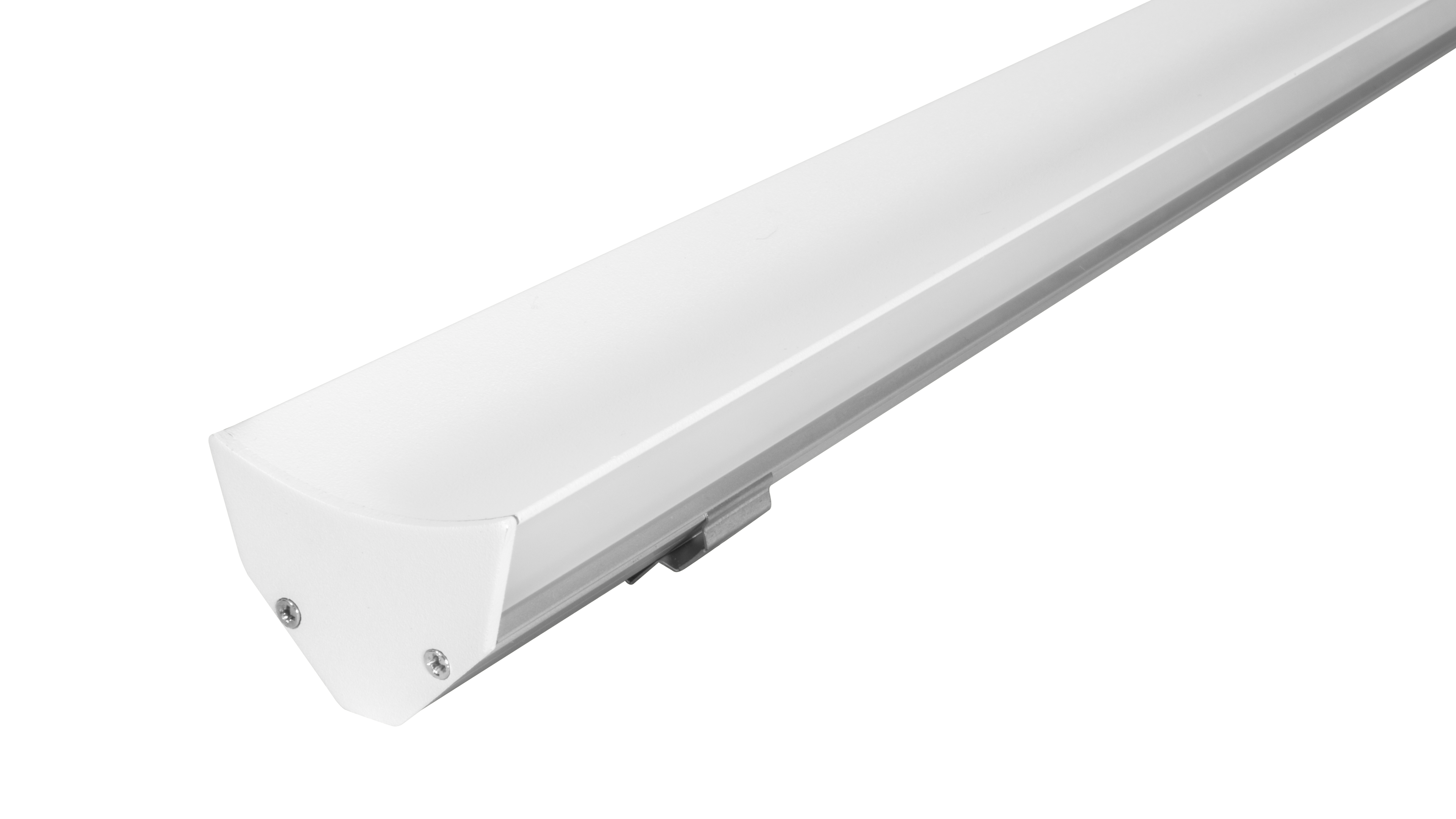 Kit de perfil de aluminio sobreponer esquinero doble salida de luz ILUPA191WKIT. -L:2m A:4.3cm Al:3cm- para tira LED, incluye difusor acrílico, 2 tapas laterales y 2 grapas de sujeción