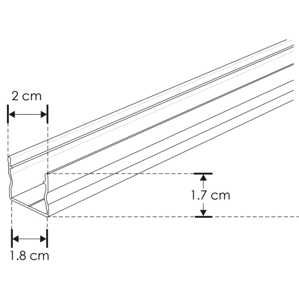 Kit perfil aluminio compatible con lambrin decorativo WPC ILUPA2018KIT. -L:2m A:2cm Al:1.7cm- incluye difusor y 2 tapas laterales de iLumileds
