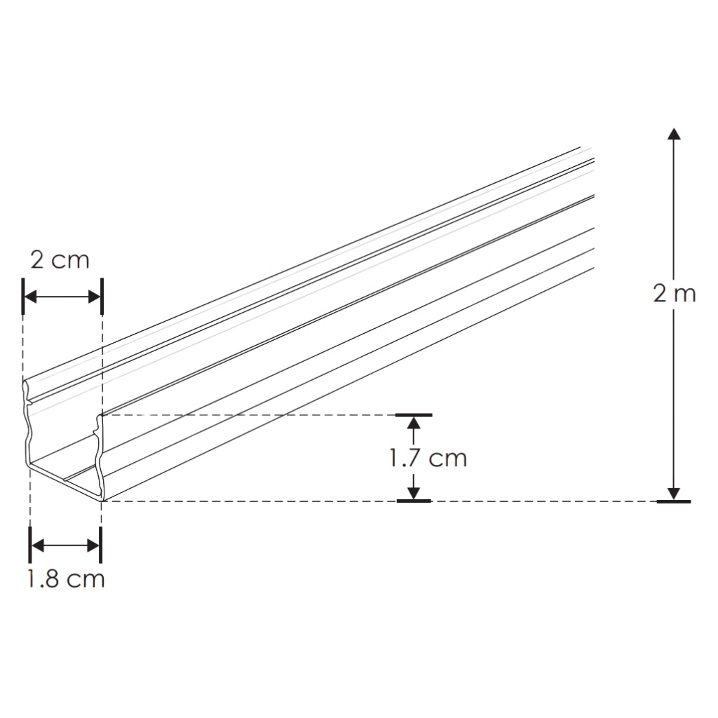 Kit perfil negro aluminio compatible con lambrin decorativo WPC ILUPA2018NKIT. -L:2m A:2cm Al:1.7cm- incluye difusor y 2 tapas laterales de iLumileds