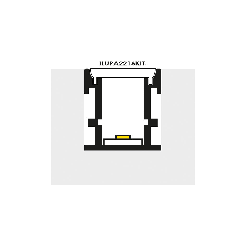 Kit de perfil de aluminio para empotrar en piso en exteriores ILUPA2216KIT. -L:3m A:2.1cm Al:2.6cm- para tira LED incluye, difusor acrílico, 2 tapas laterales de iLumileds