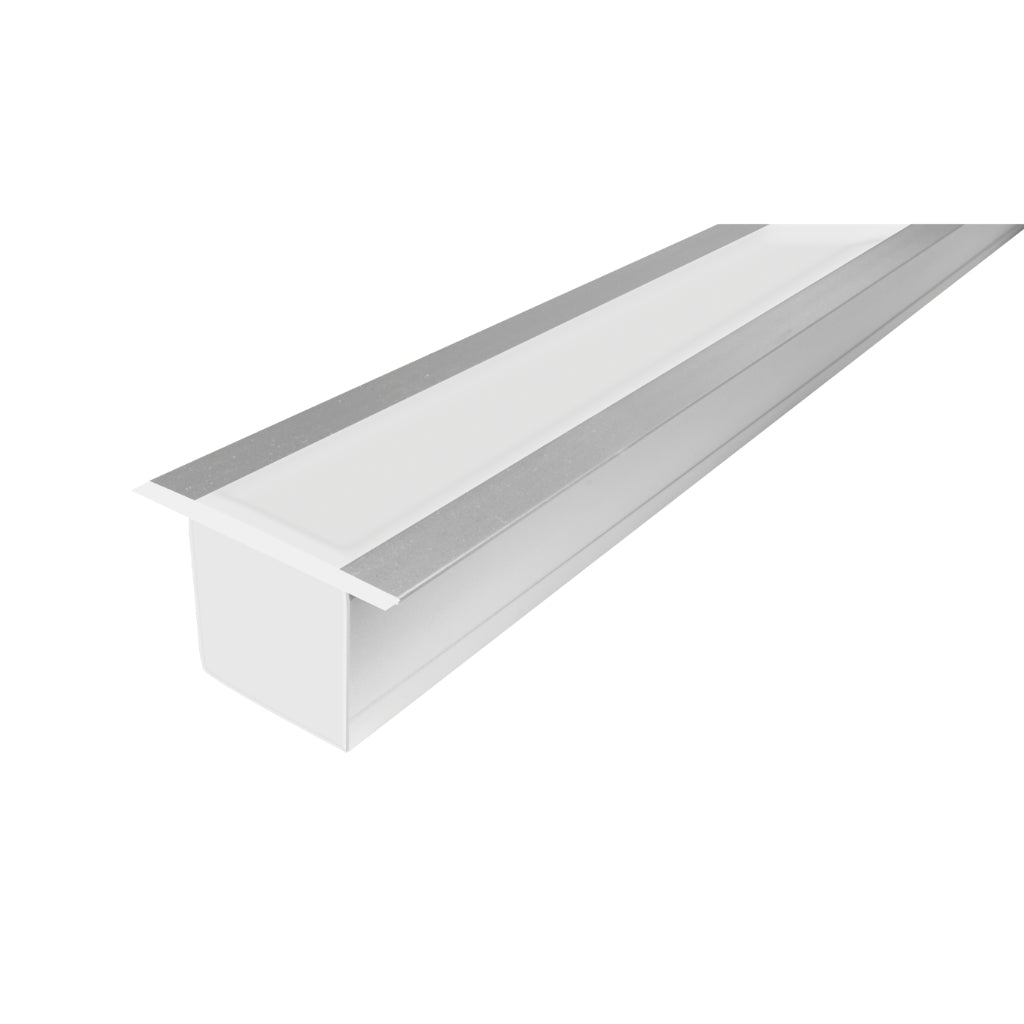 Kit de perfil de alumino con ceja para empotrar SIN DIFUSOR ILUPA2403COKIT. -L:2m A:2.3/4cm Al:2.6m- para tiras LED o tarjetas de LED recomendadas, incluye 2 tapas laterales, 2 grapas y 2 resortes de sujeciónde iLumileds