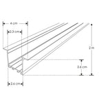 Kit de perfil de alumino acabado negro con ceja para empotrar SIN DIFUSOR ILUPA2403CONKIT. -L:2m A:2.3/4cm Al:2.6m- para tiras LED o tarjetas de LED recomendadas, incluye 2 tapas laterales, 2 grapas y 2 resortes de sujeciónde iLumileds
