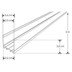 Kit de perfil de alumino SIN MICA ILUPA2404COKIT. -L:2m A:2.6cm Al:2.6m- para tiras LED o tarjetas de LED recomendadas, incluye 2 tapas laterales y 2 grapas de sujeciónde iLumileds