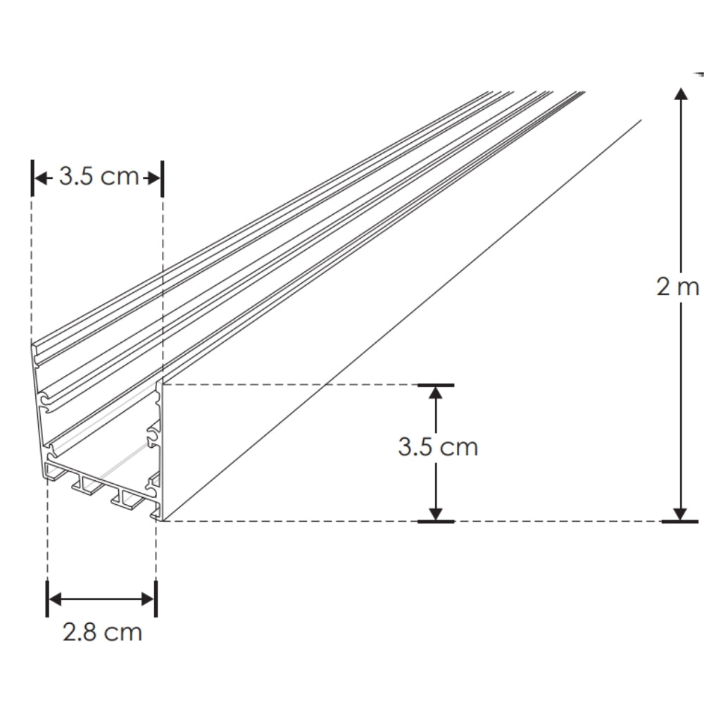 Kit perfil aluminio acabado negro suspender difusor plano ILUPA3535NKIT -L:2m A:3.5cm Al: 3.5cm- incluye difusor, tapas laterales y kit para de iLumileds