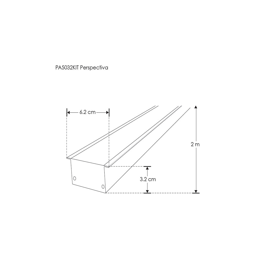 Kit perfil aluminio ancho para plafón ILUPA5032KIT. -L:2m A:6.2cm Al:3.2cm- para tira LED, incluye difusor, tapas laterales y resortes de sujeción