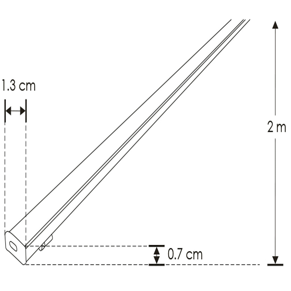 Kit perfil aluminio delgado ILUPA525KIT. -L:2m A:1.3cm Al:0.7cm- incluye difusor acrílico, 2 tapas laterales y 2 grapas de sujeción