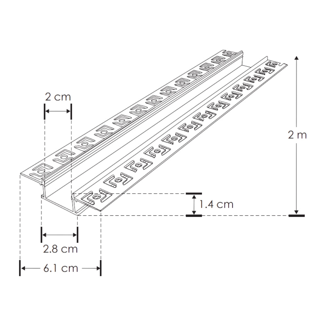 Kit perfil aluminio trimless ILUPA6114KIT. -L:2m, A:2cm, Al1.4cm- incluye difusor y tapas laterales de iLumileds