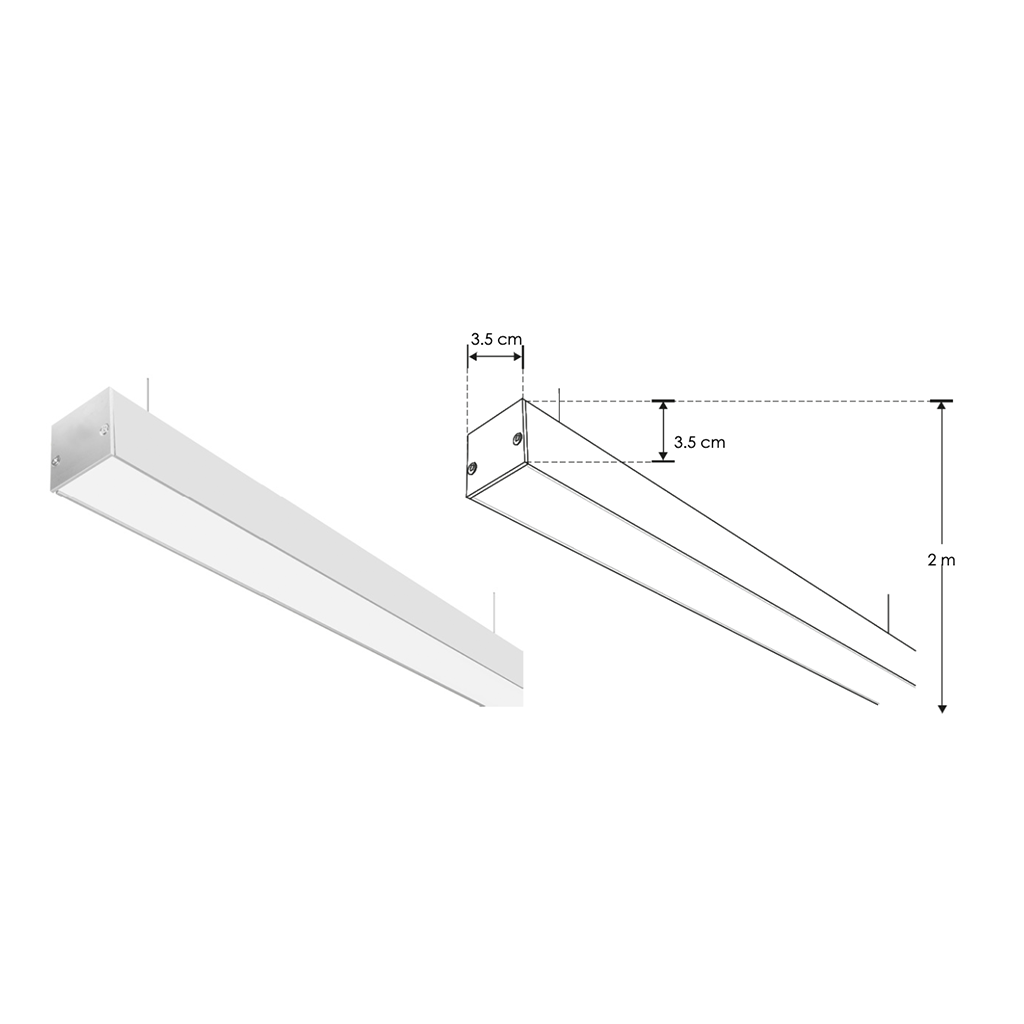 Kit perfil aluminio suspender difusor plano ILUPA3535KIT -L:2m A:3.5cm Al: 3.5cm- incluye difusor, tapas laterales y kit para de iLumileds
