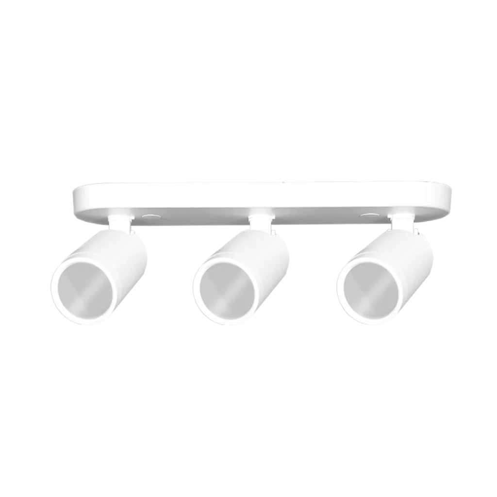 Luminaro sobreponer con tres proyectores dirigibles para MR16 GU10 (no incluidos), acabado negro o blanco, fabricado en policarbonato de iLumileds
