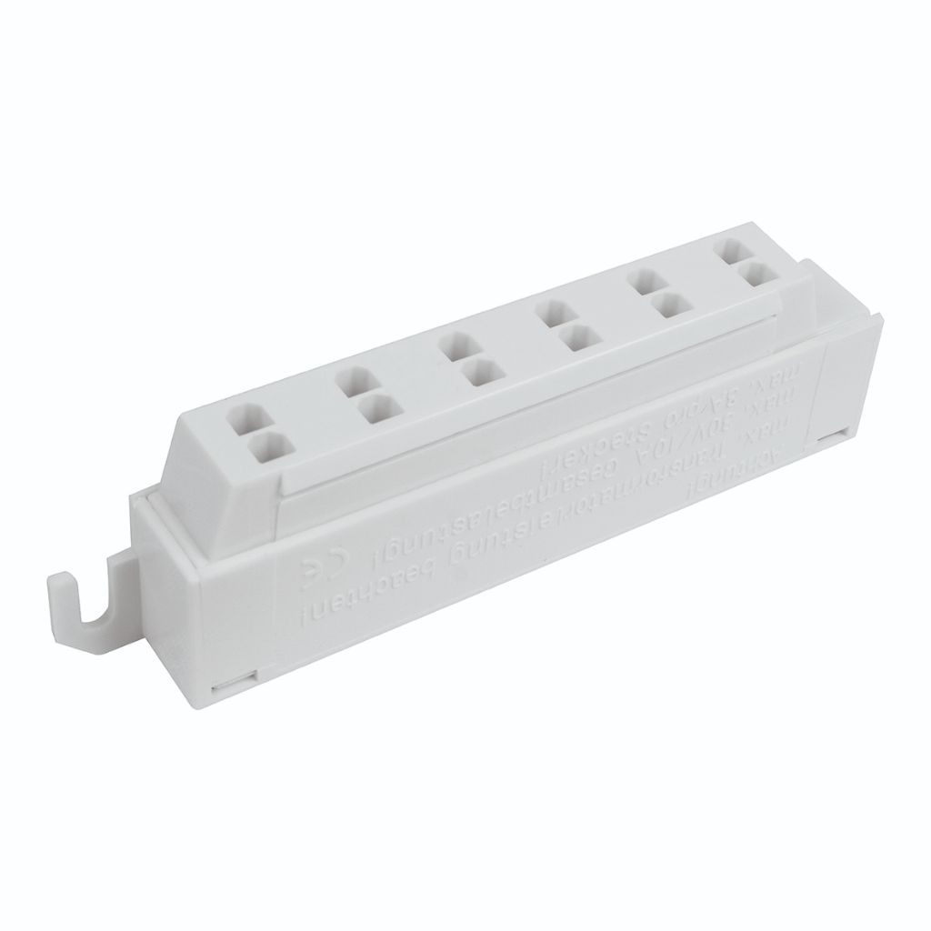 Conector tipo multicontacto para driver o fuente de poder, de led, 6 salidas de 2 AMP c/u (10 AMP totales) 30V cc, conexión en paralelo, protección IP20 de iLumileds