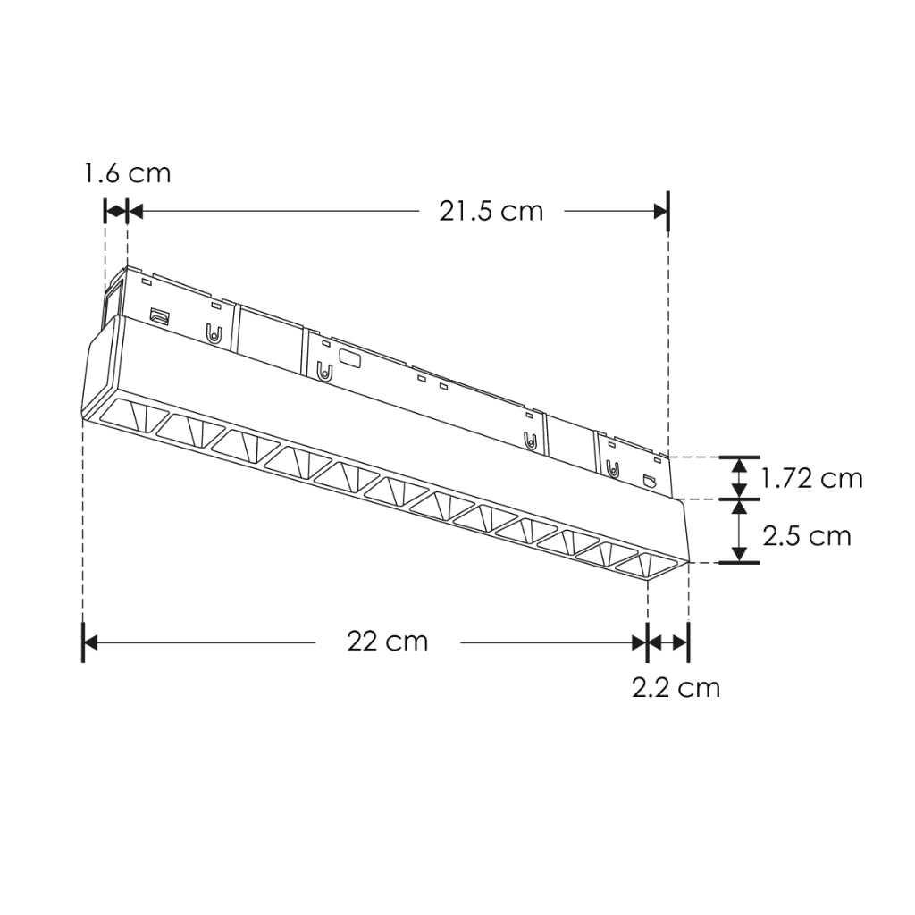 Luminario tipo rectangular puntual 12W 24° 12 cuerpos ópticos 48V cambio de color de luz vía app o iterruptor físico de cálido a frío - 2700K - 4100K - 5500K, para riel magnético de iLumileds