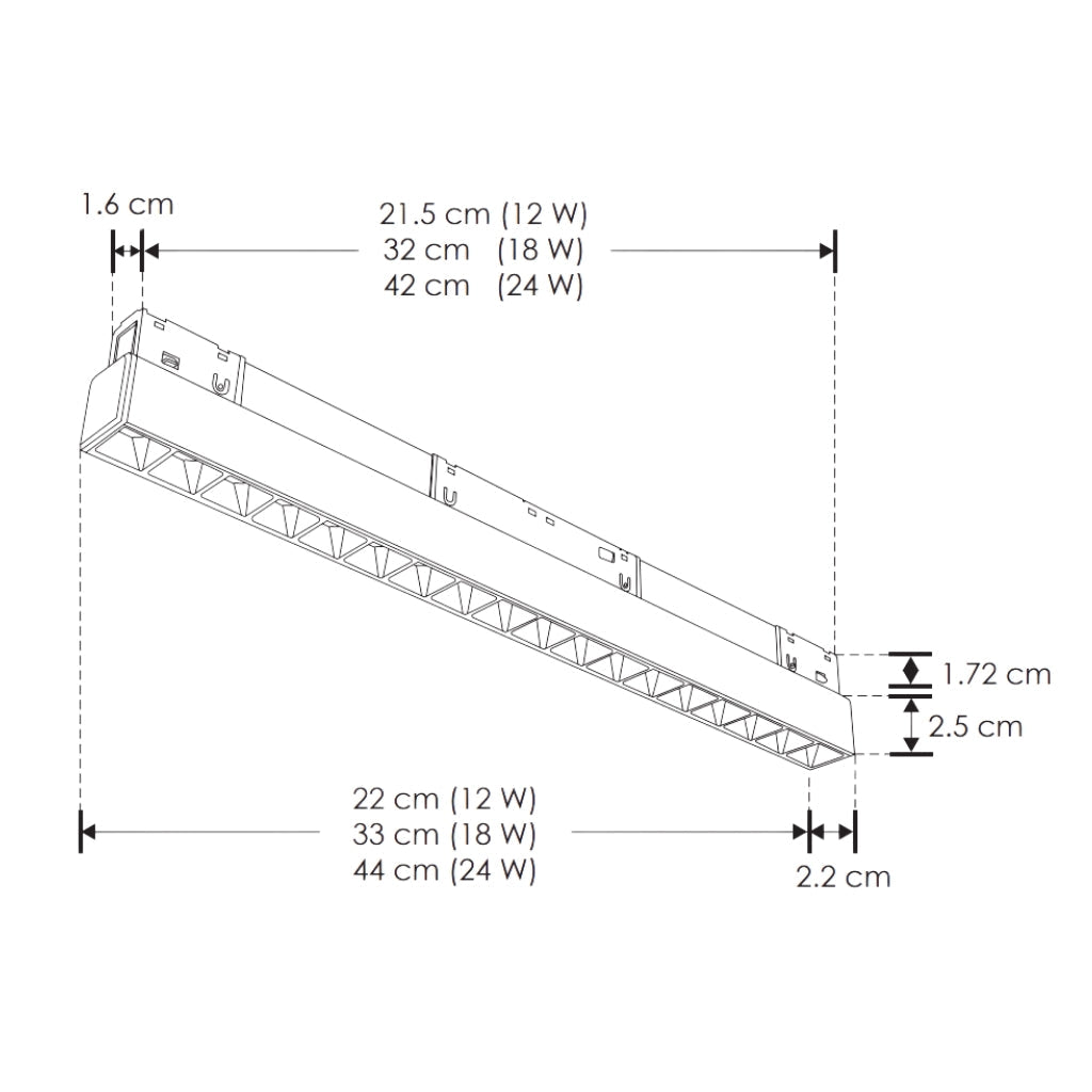 Luminario tipo rectangular puntual 18W 24° 18 cuerpos ópticos 48V cambio de color de luz vía app o iterruptor físico de cálido a frío - 2700K - 4100K - 5500K, para riel magnético de iLumileds
