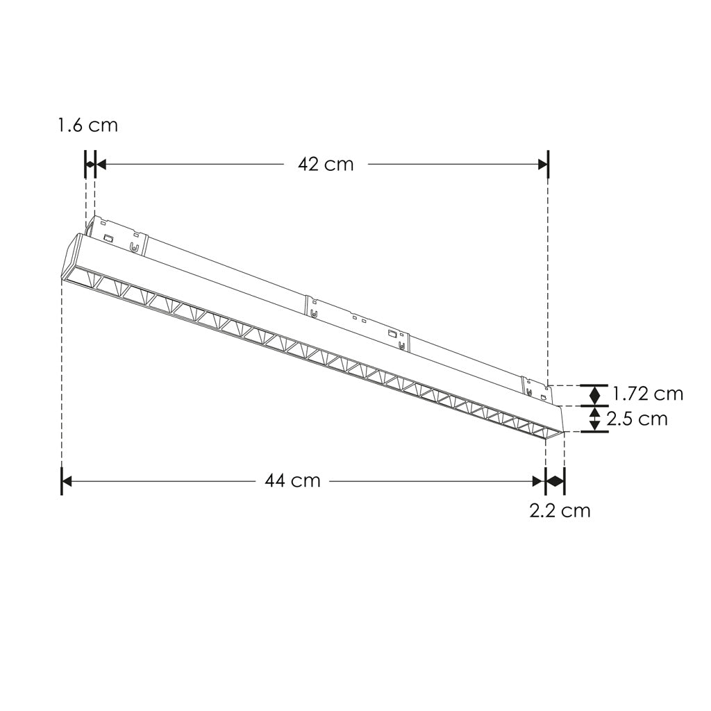 Luminario tipo rectangular puntual 24W 24° 24 cuerpos ópticos 48V cambio de color de luz vía app o iterruptor físico de cálido a frío - 2700K - 4100K - 5500K, para riel magnético de iLumileds