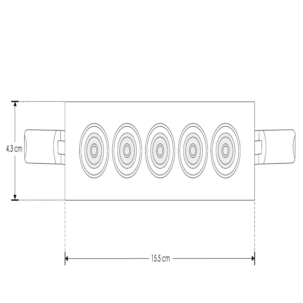 Luminario rectangular puntual 10W 36° bajo deslumbramiento, acabado negro con 5 cuerpos con chips marca Osram 85-277V de iLumileds