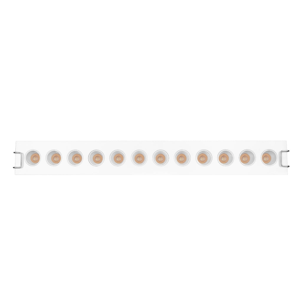 Luminario rectangular slim puntual 18W 36° CRI90 bajo deslumbramiento, todo blanco con 12 cuerpos, opciones color de luz 85-277V de iLumileds