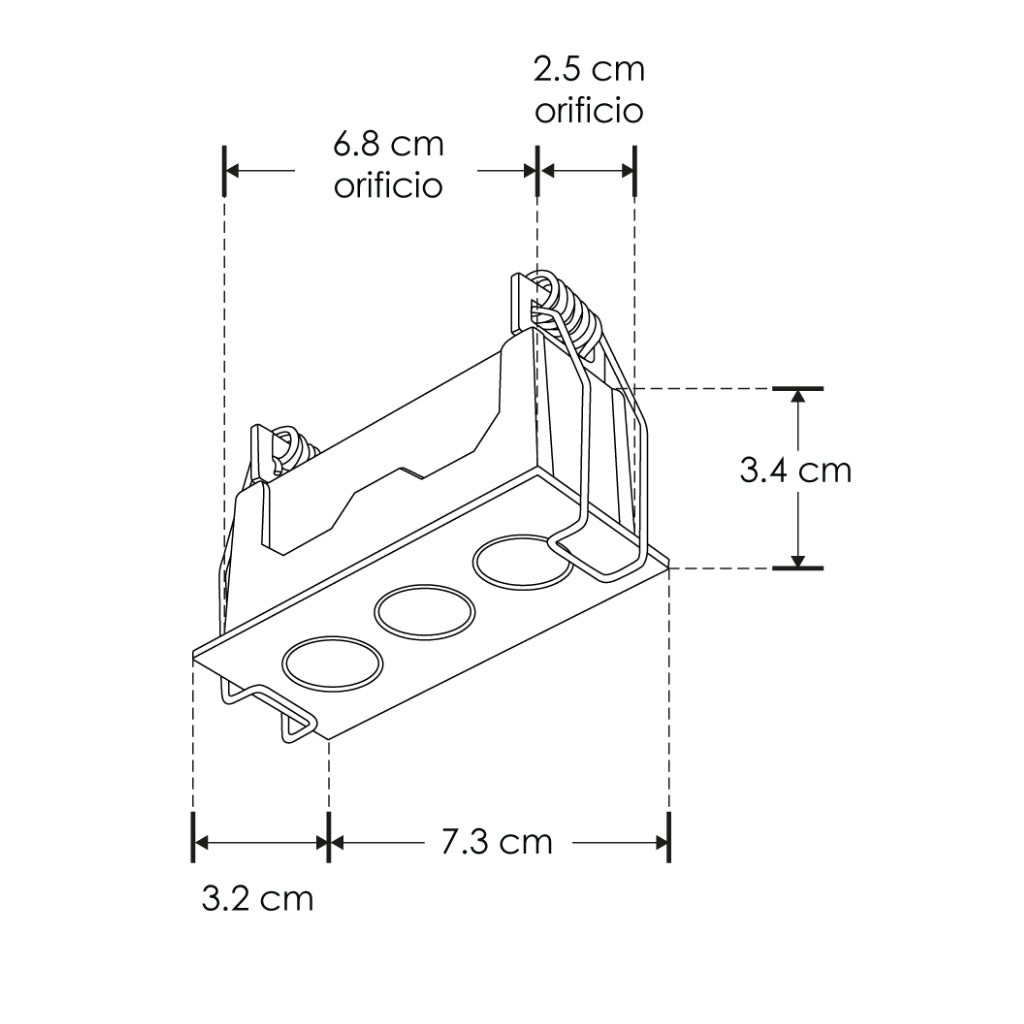Luminario rectangular slim puntual 6W 36° CRI90 bajo deslumbramiento, todo blanco con 3 cuerpos, opciones color de luz 85-277V de iLumileds