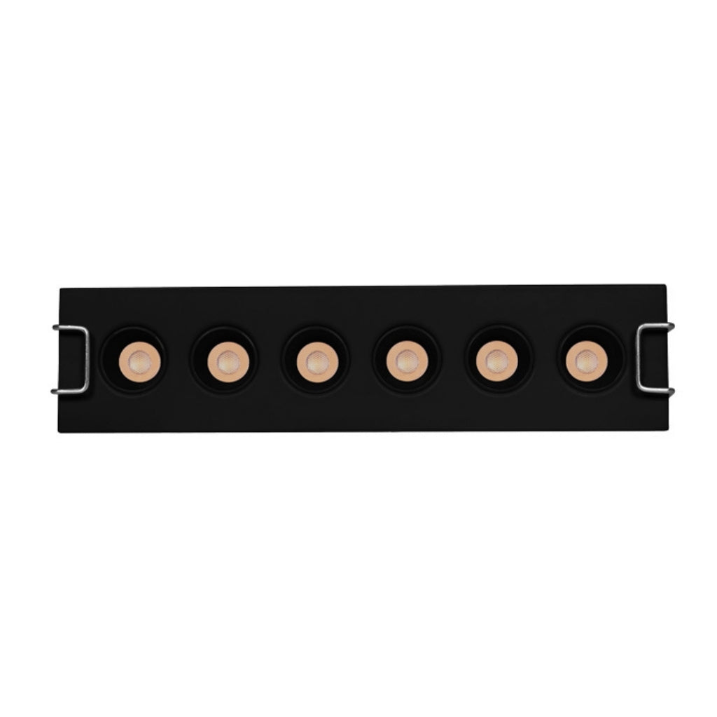 Luminario rectangular slim puntual 9W 36° CRI90 bajo deslumbramiento, todo negro con 6 cuerpos, opciones color de luz 85-277V de iLumileds