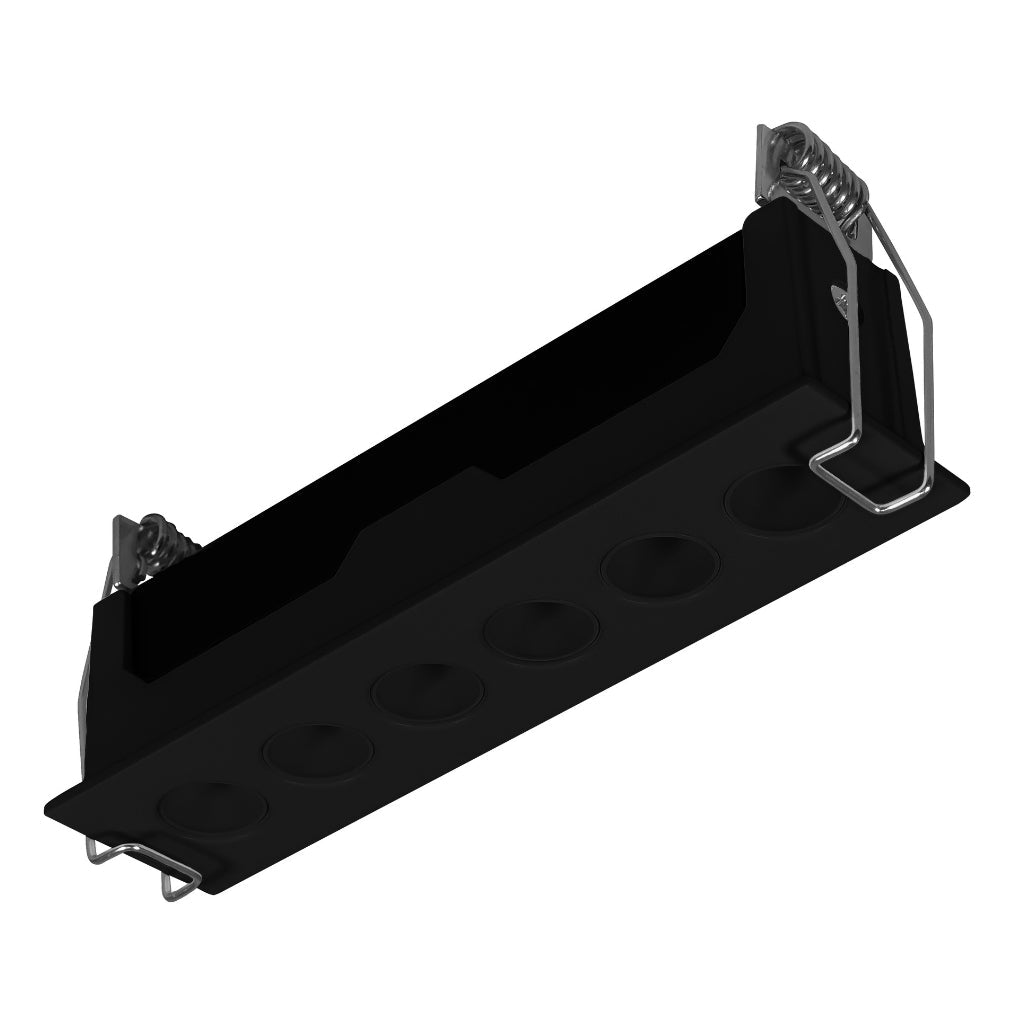 Luminario rectangular slim puntual 9W 36° CRI90 bajo deslumbramiento, todo negro con 6 cuerpos, opciones color de luz 85-277V de iLumileds