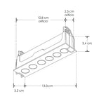 Luminario rectangular slim puntual 9W 36° CRI90 bajo deslumbramiento, todo negro con 6 cuerpos, opciones color de luz 85-277V de iLumileds