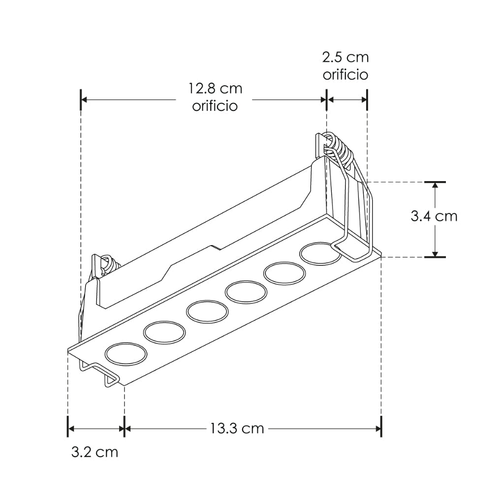Luminario rectangular slim puntual 9W 36° CRI90 bajo deslumbramiento, todo negro con 6 cuerpos, opciones color de luz 85-277V de iLumileds