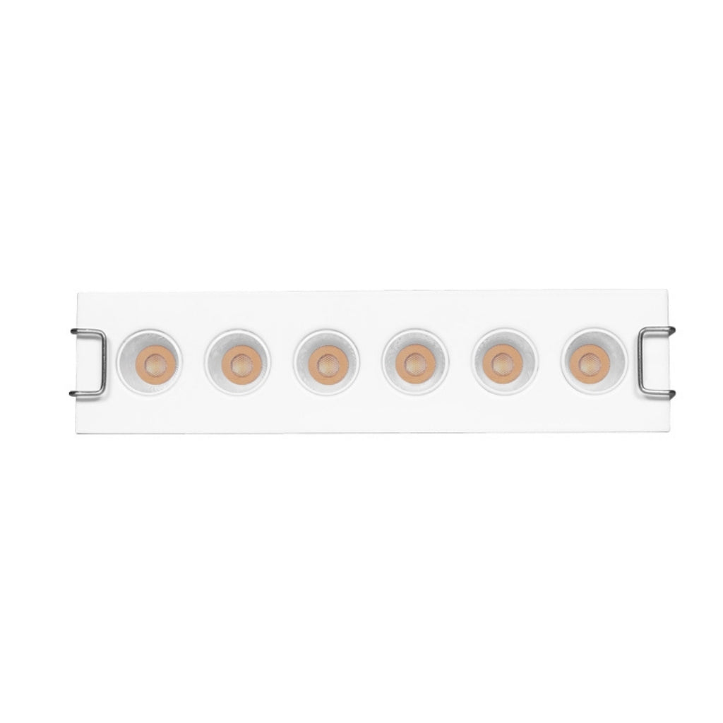 Luminario rectangular slim puntual 9W 36° CRI90 bajo deslumbramiento, todo blanco con 6 cuerpos, opciones color de luz 85-277V de iLumileds