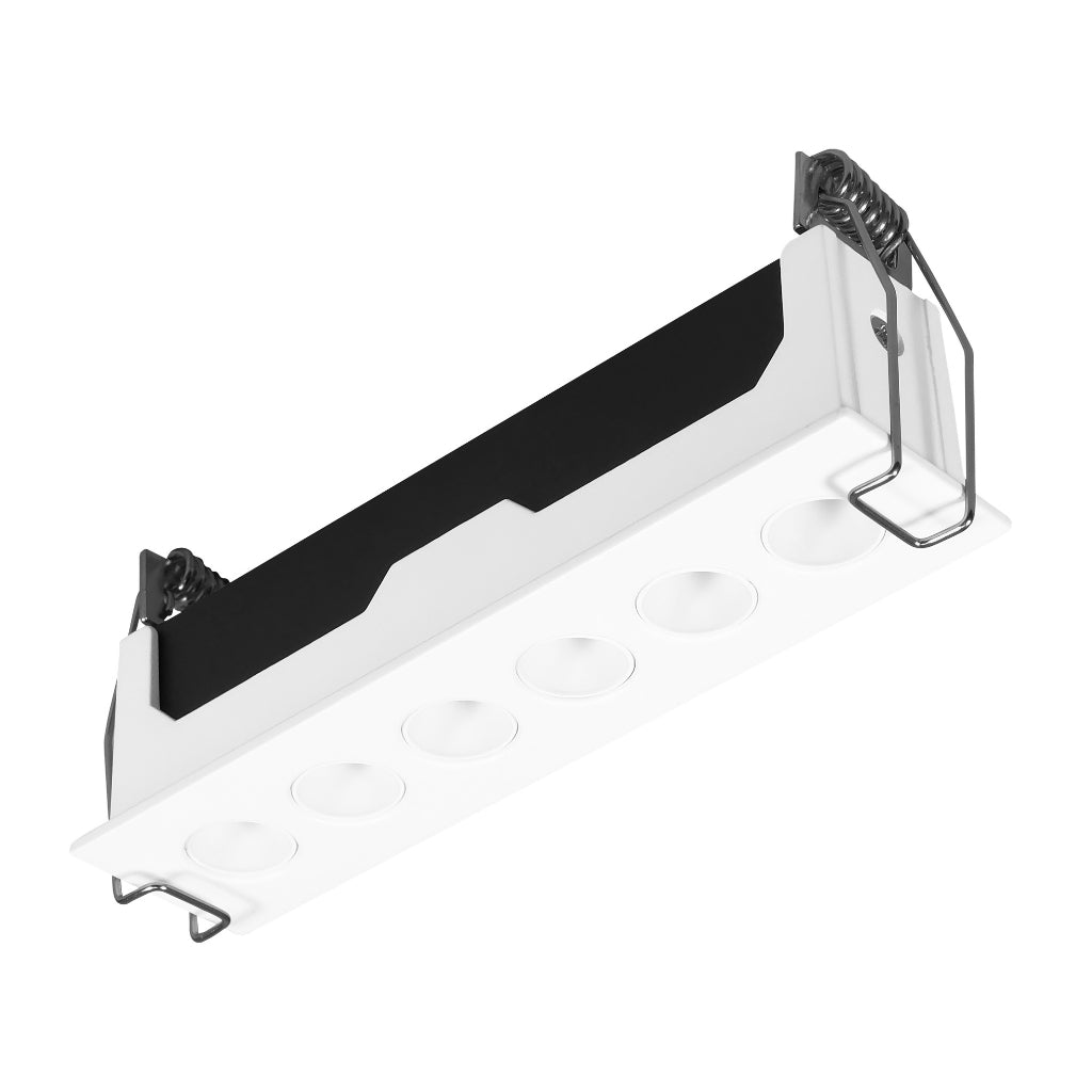 Luminario rectangular slim puntual 9W 36° CRI90 bajo deslumbramiento, todo blanco con 6 cuerpos, opciones color de luz 85-277V de iLumileds