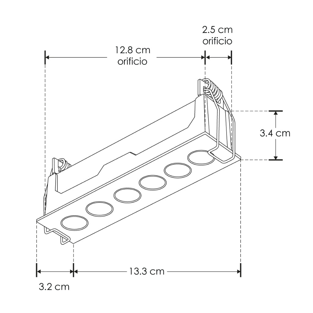 Luminario rectangular slim puntual 9W 36° CRI90 bajo deslumbramiento, todo blanco con 6 cuerpos, opciones color de luz 85-277V de iLumileds