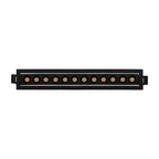 Luminario  rectangular dirigible slim puntual 18W 36° CRI90 bajo deslumbramiento, todo negro con 12 cuerpos, opciones color de luz 85-277V de iLumileds