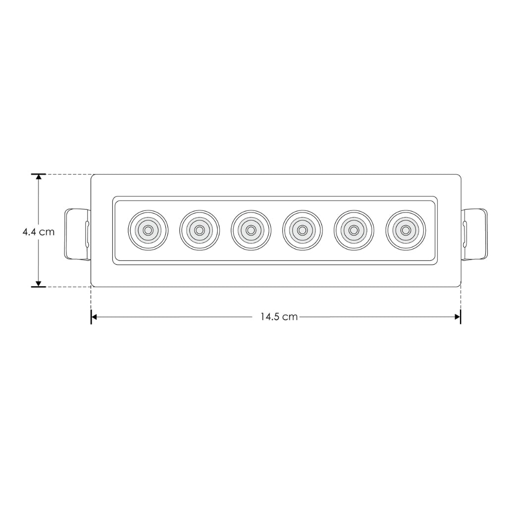 Luminario rectangular dirigible slim puntual 9W 36° CRI90 bajo deslumbramiento, todo negro con 6 cuerpos, opciones color de luz 85-277V de iLumileds
