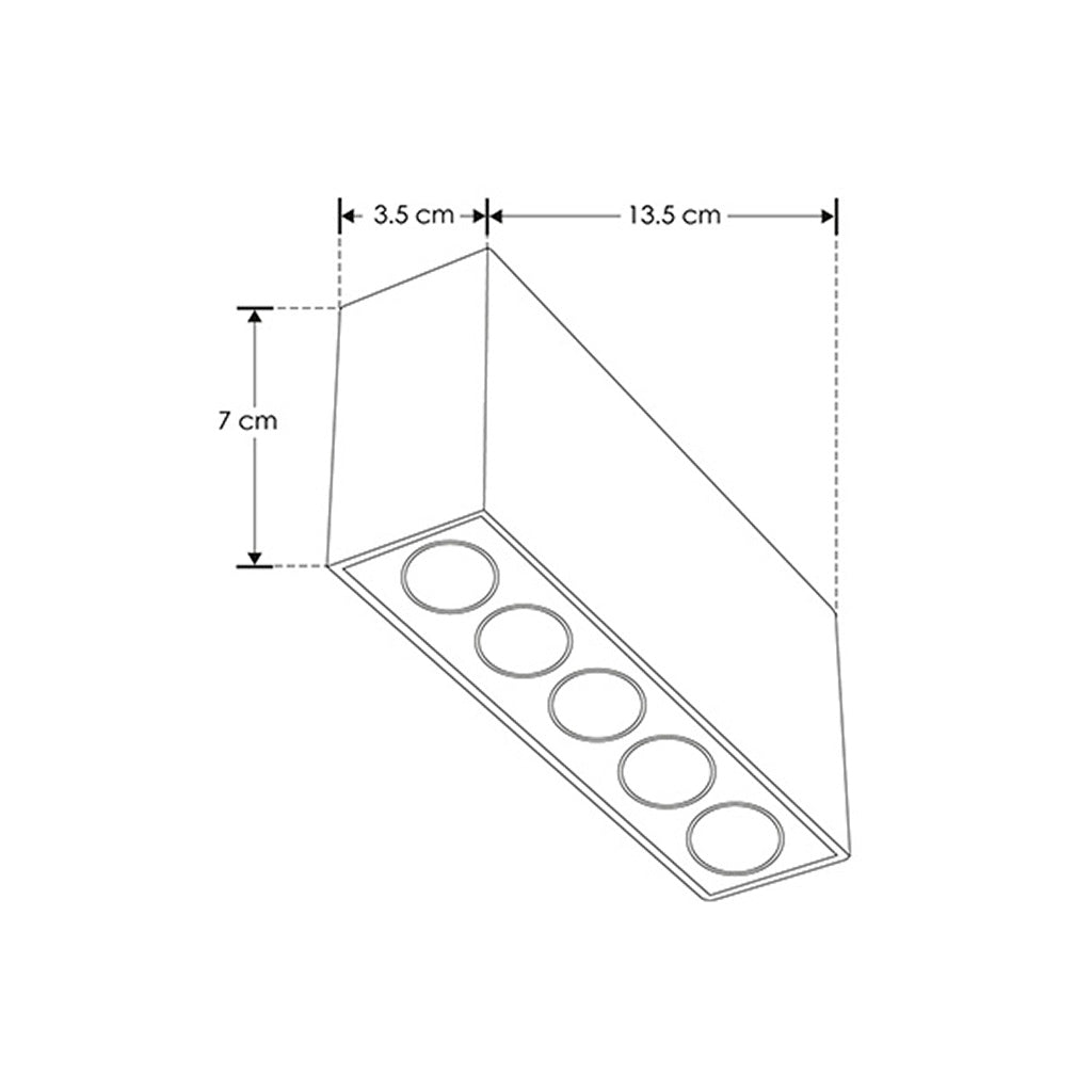 Luminario rectangular sobreponer puntual 10W 36° CRI90 bajo deslumbramiento, todo negro con 5 cuerpos, opciones color de luz 85-277V de iLumileds