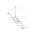 Luminario rectangular sobreponer puntual 10W 36° CRI90 bajo deslumbramiento, todo blanco con 5 cuerpos, opciones color de luz 85-277V de iLumileds