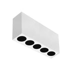 Luminario rectangular sobreponer puntual 10W 36° CRI90 bajo deslumbramiento, todo blanco con 5 cuerpos, opciones color de luz 85-277V de iLumileds