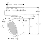 Proyector circular dirigible 15W 24° cambio de color de luz vía app o iterruptor físico de cálido a frío - 2700K - 4100K - 5500K, bajo deslumbramiento con louver honey 48Vcc para riel magnético de iLumileds