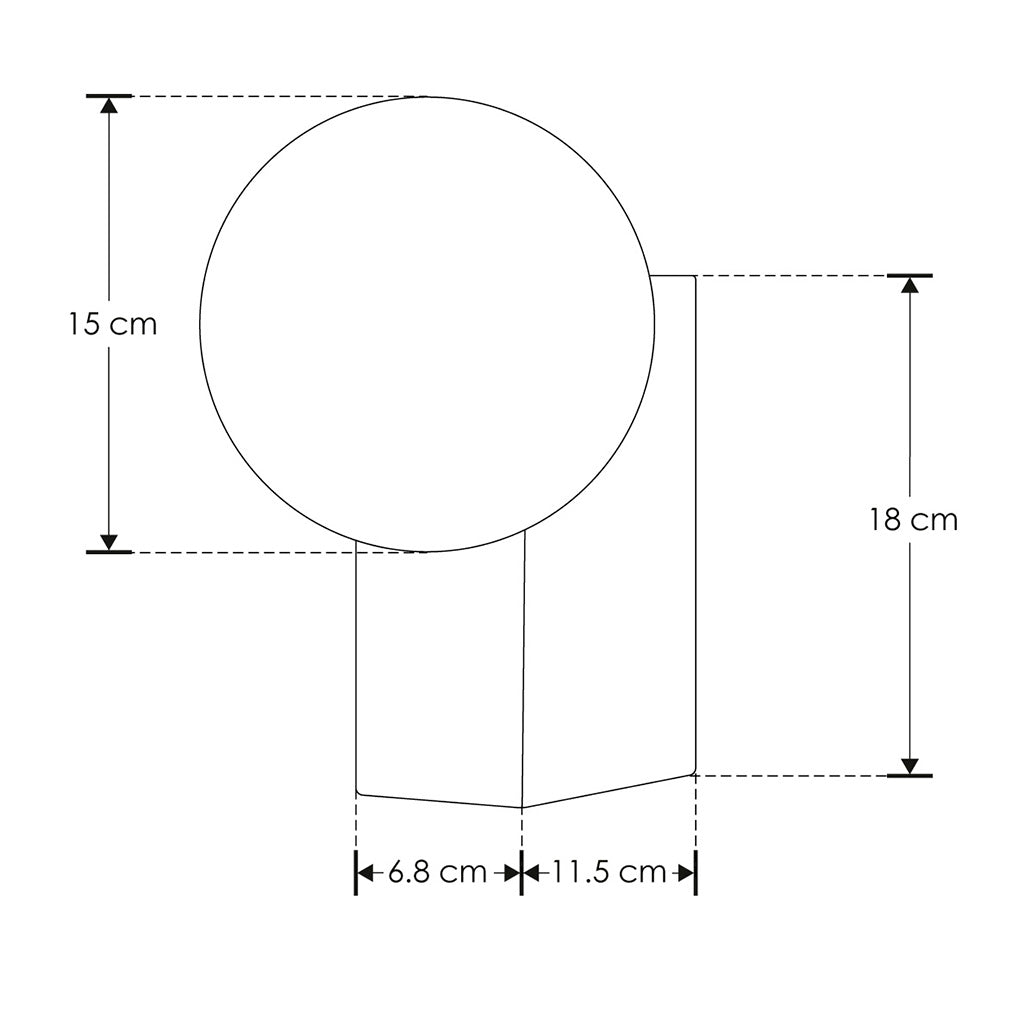 Luminario exterior acabado negro de pared con una esfera difusa de cristal, base cuadrada, con base E14 de iLumileds