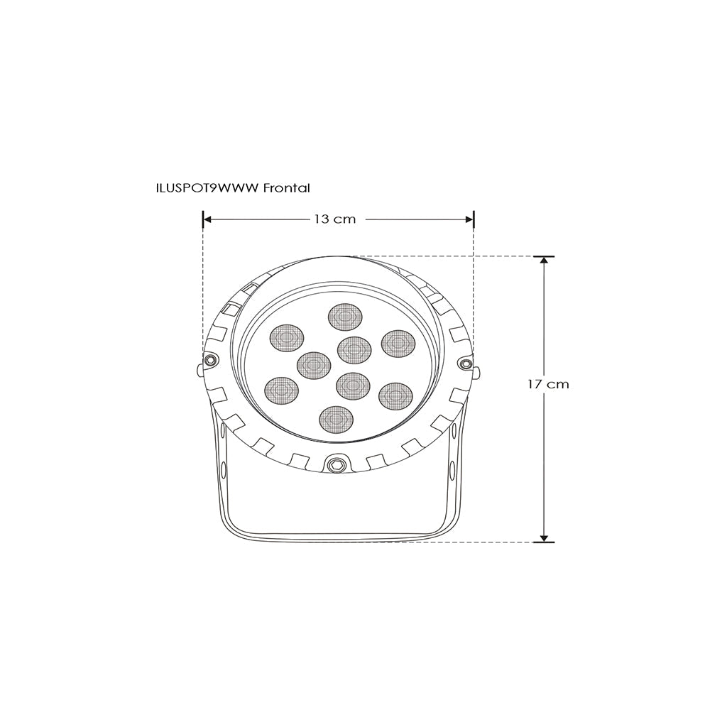 Reflector sobreponer spot con viescera 9W color de luz Neutro Cálido (3000K) óptica de 30°, 85-265Vca, IP65 con iLumileds