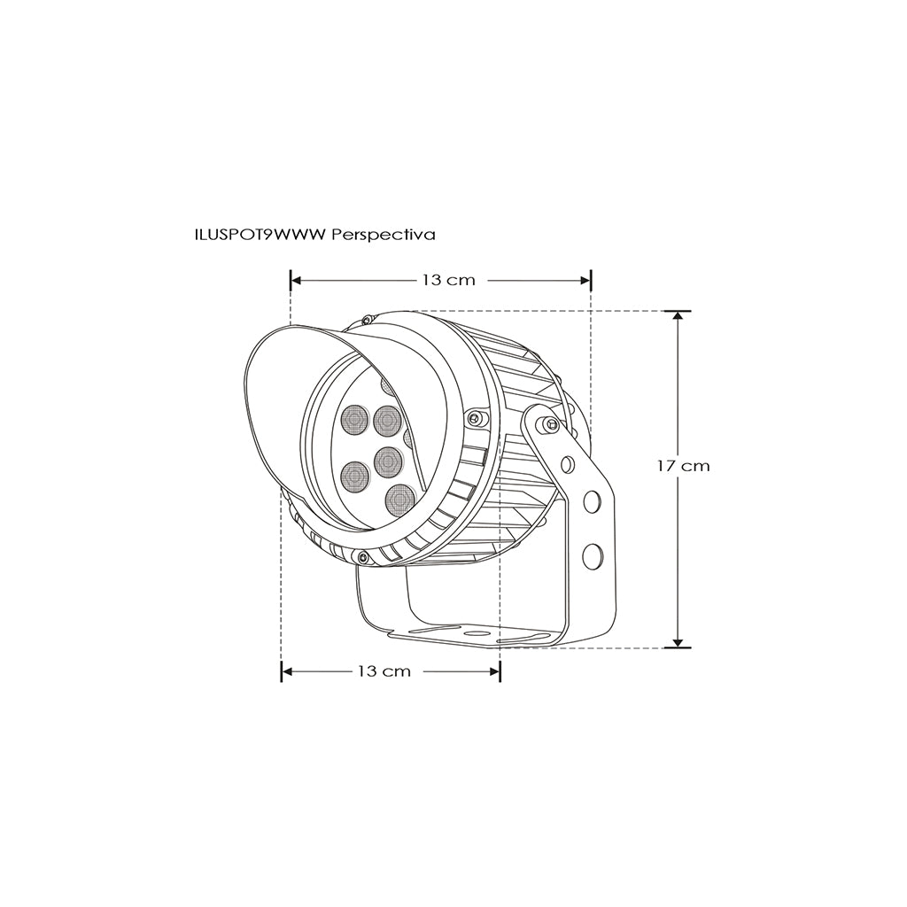 Reflector sobreponer spot con viescera 9W color de luz Neutro Cálido (3000K) óptica de 30°, 85-265Vca, IP65 con iLumileds